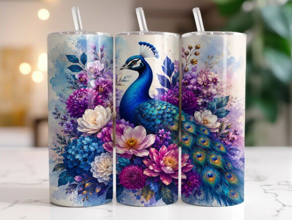 Download Peacock Floral Skinny Tumbler Wrap PNG - Skinny tumbler wrap Collection