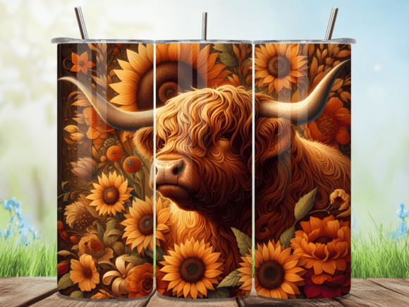 Download Sunflower Highland Cow Print Tumbler Wra - Highland cow print Collection